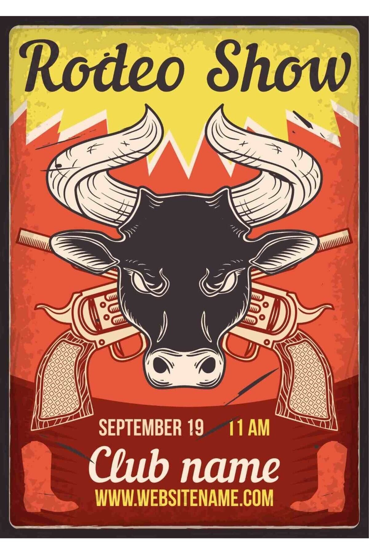 Rodeo Show Görselli Retro Ahşap Poster