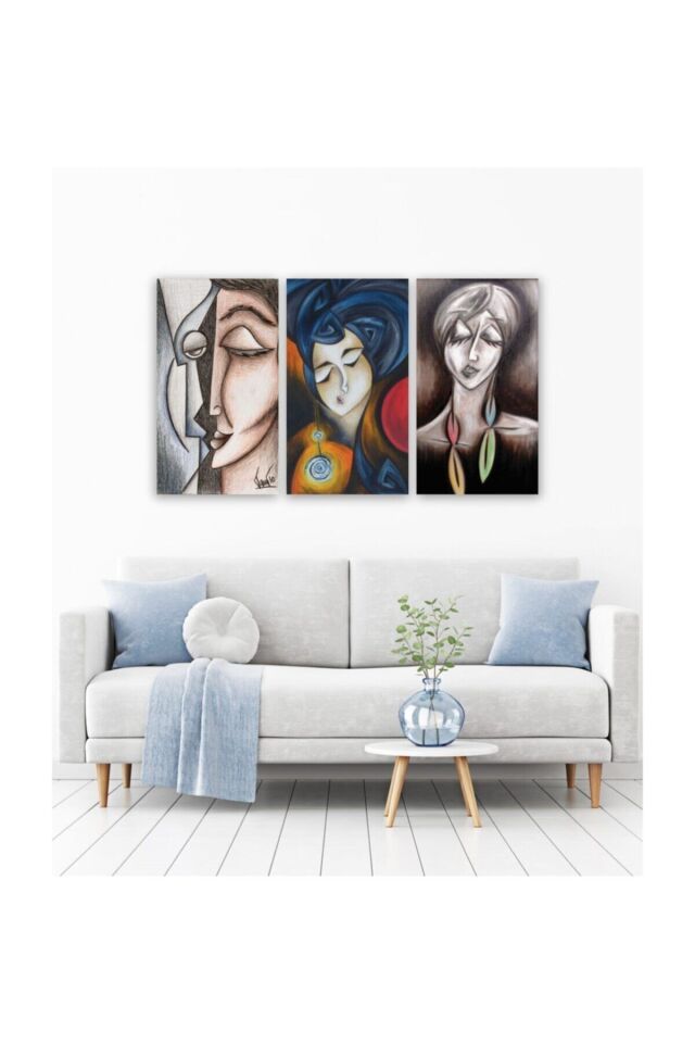 Hediyelik,dekoratif- Kadın Portre 3 Parça Mdf Tablo 2