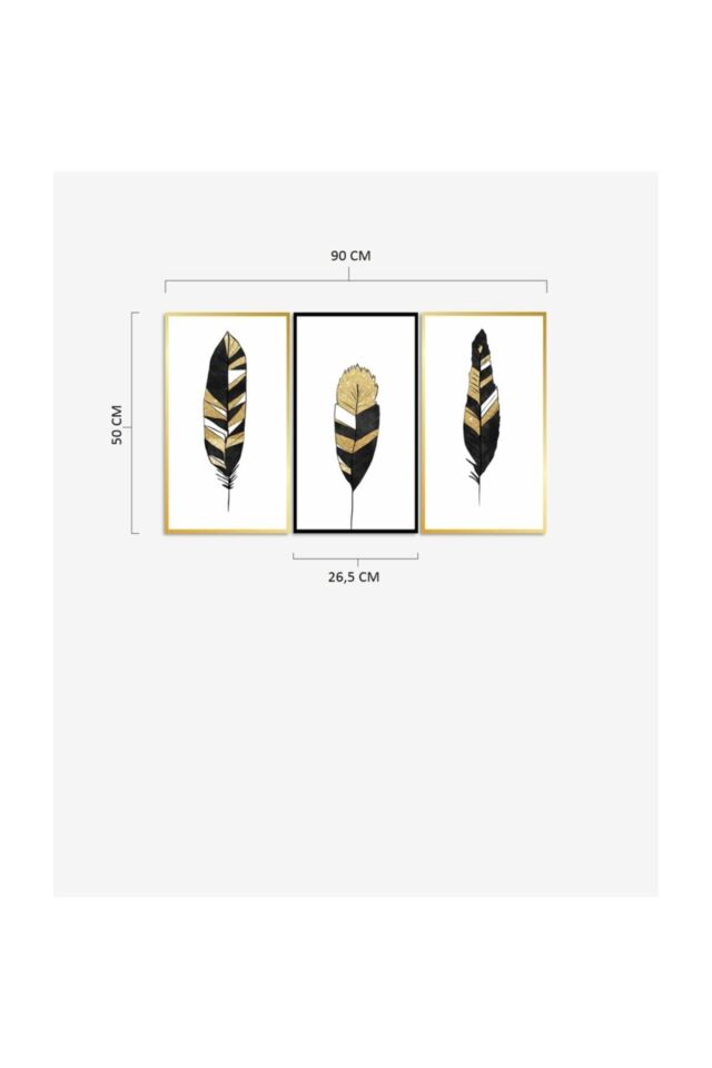 Hediyelik,dekoratif- Gold Tüyler 3 Parça Mdf Tablo