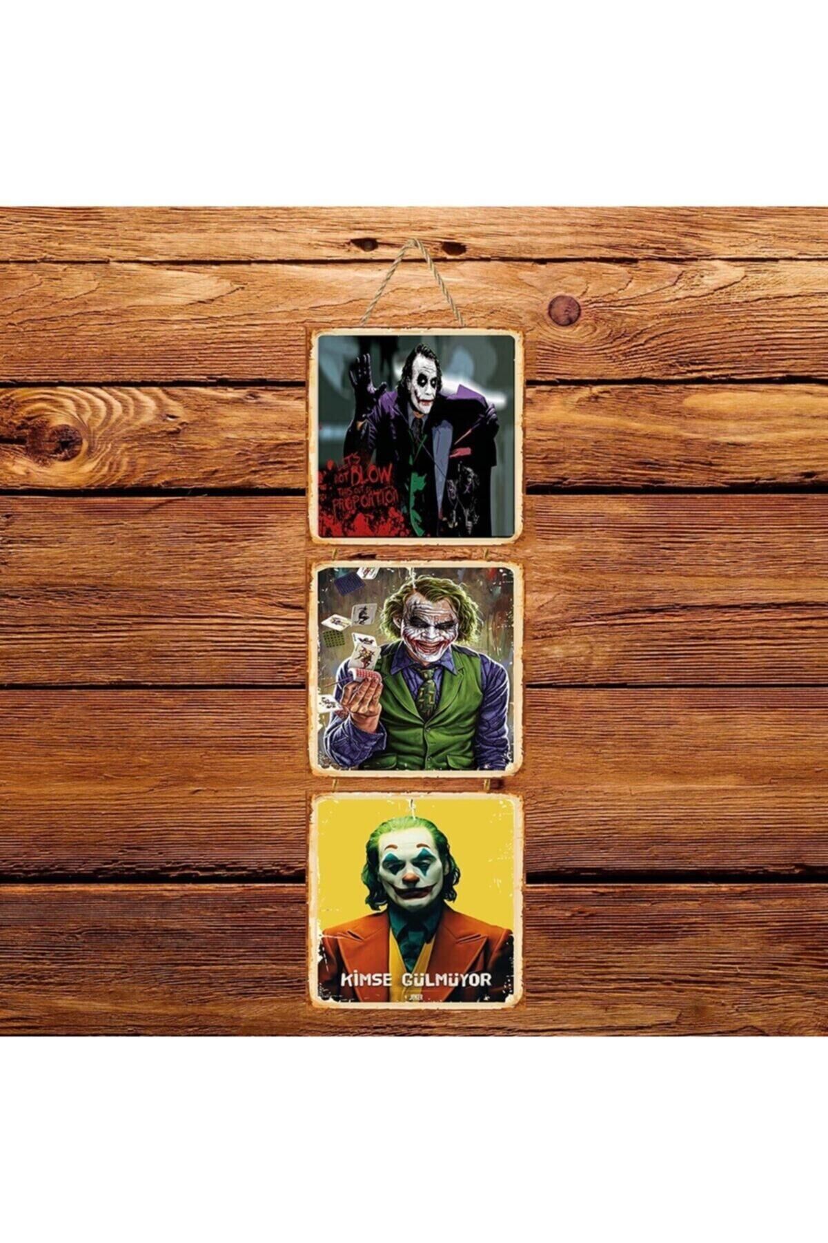 Joker Kimse Gülmüyor Üçlü Retro Ahşap Poster