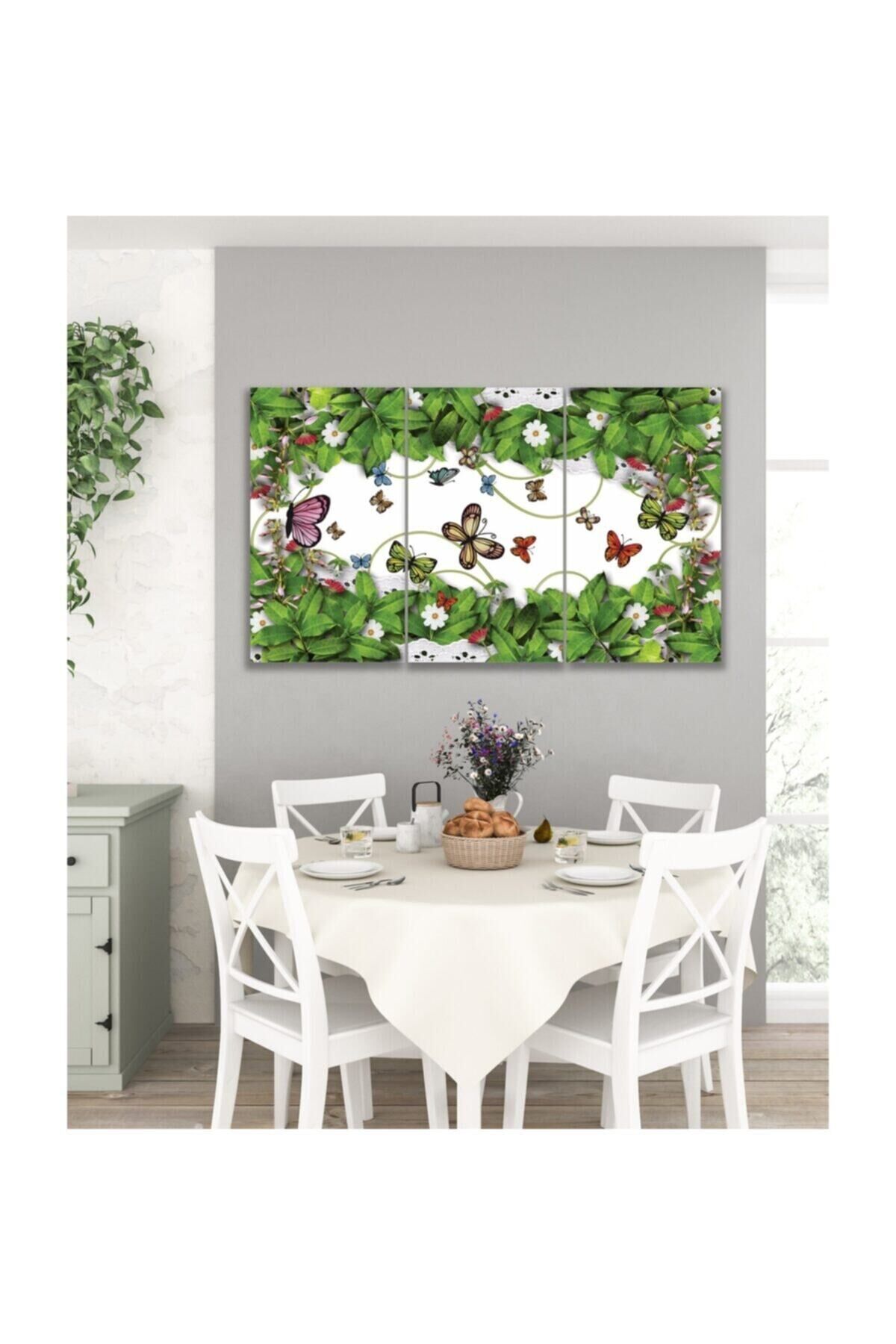 Hediyelik,dekoratif- Gold Yaprak 3 Parça Mdf Tablo