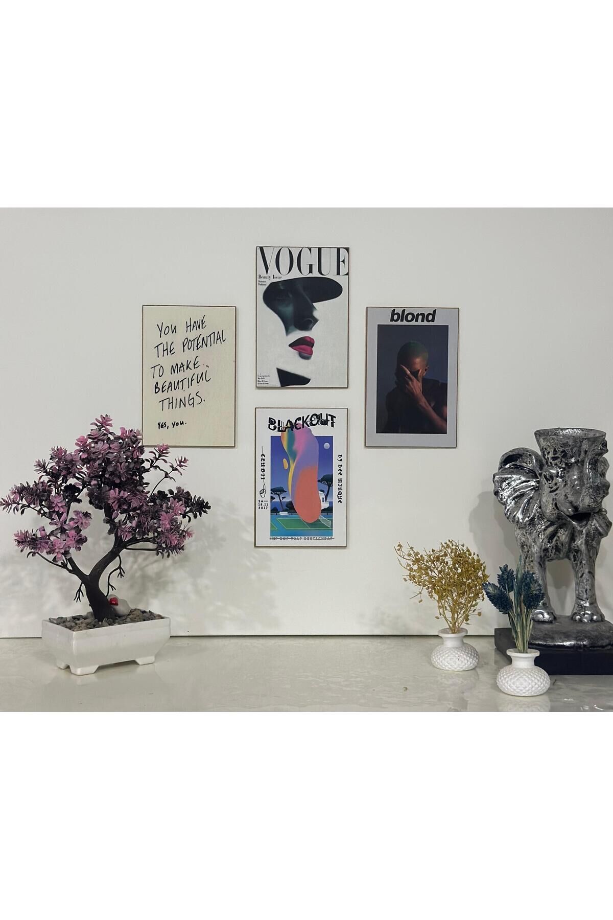 4'lü Ahşap Poster Duvar Seti Mdf 15x10cm