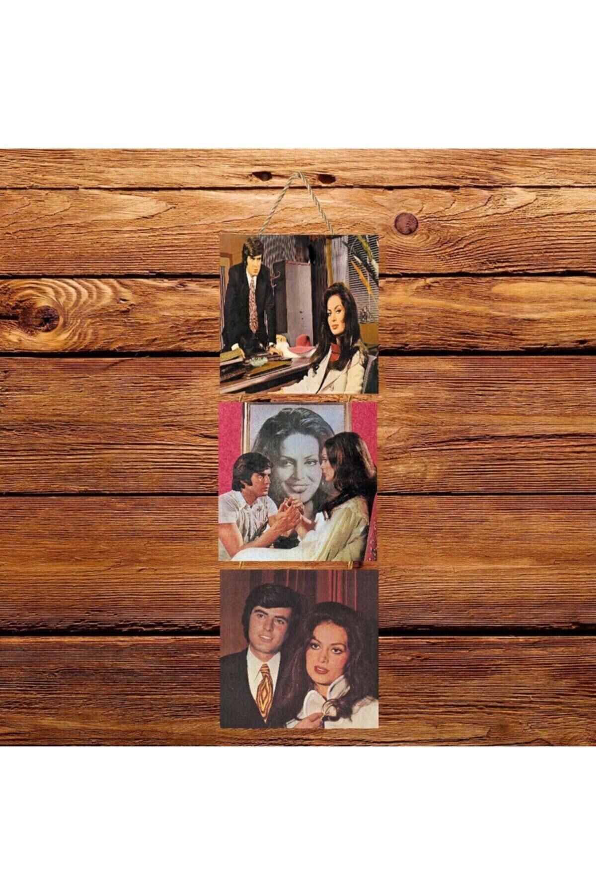 Türkan Şoray Tarık Akan Üçlü Retro Ahşap Poster Ü134