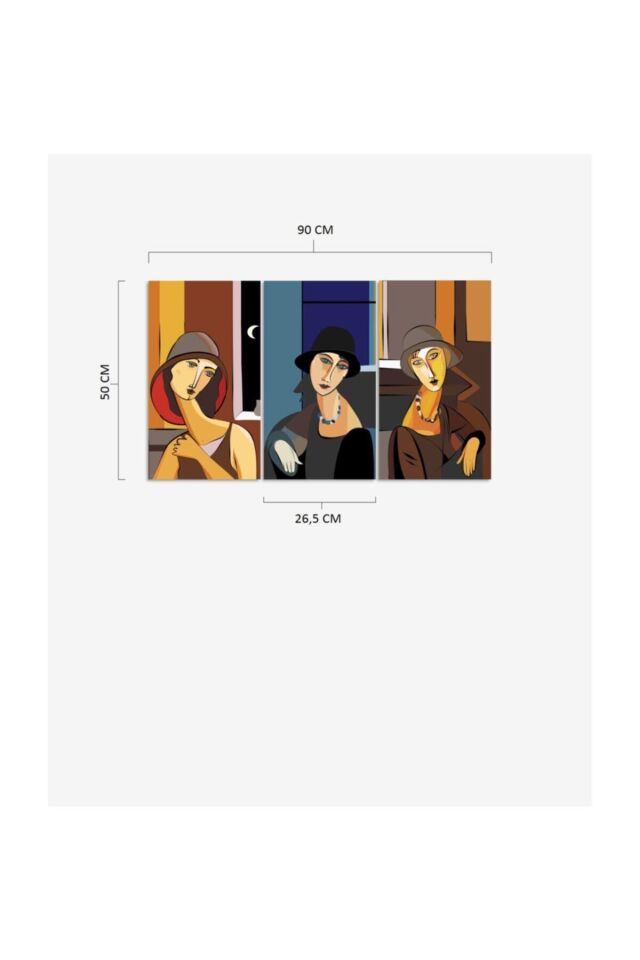 Hediyelik,dekoratif- Kadın Portreleri 3 Parça Mdf Tablo