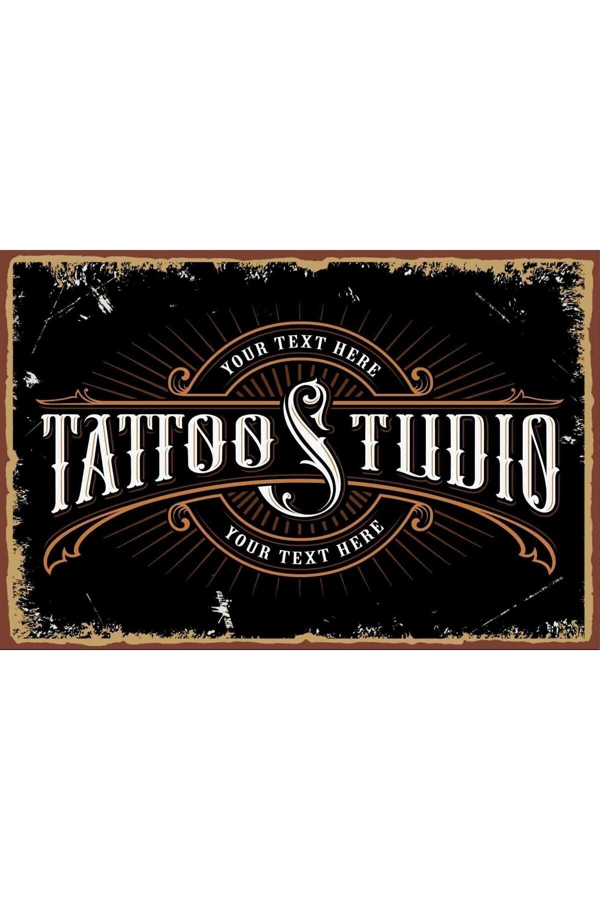 Tattoo Studio Görselli Retro Ahşap Poster