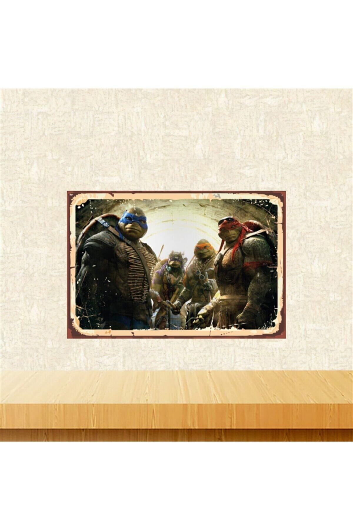 Yeşil Ninja Kaplumbağalar Tasarımlı Retro Ahşap Tablo Tkfx5689