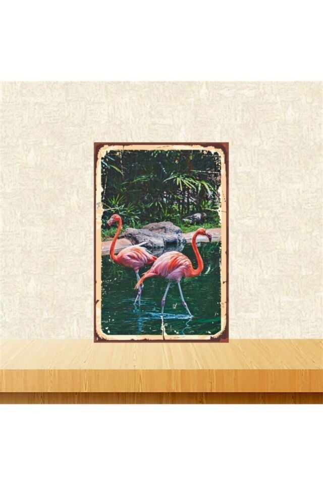 Flamingo Tasarımlı 20-30 Cm Retro Ahşap Poster Tkfx4361