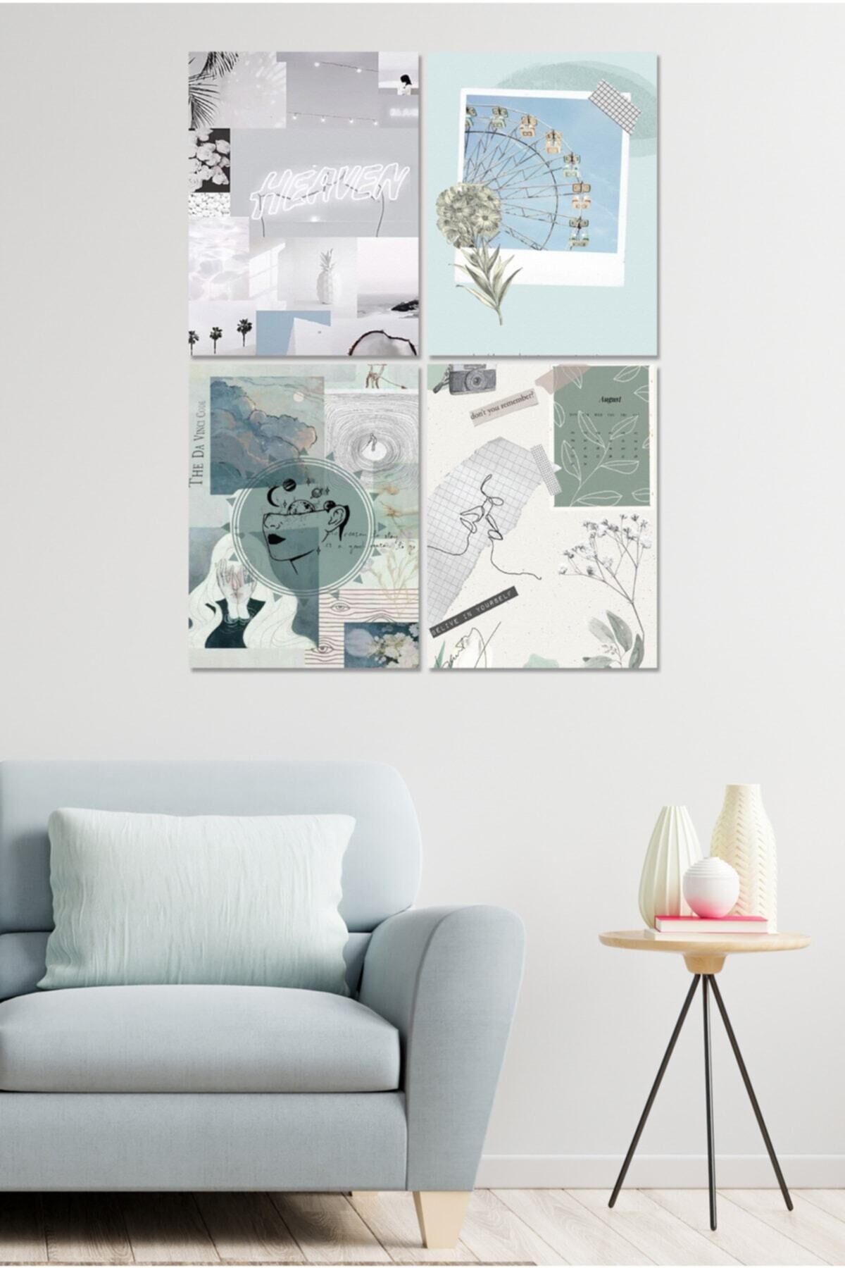 4 Parçalı Çerçeve Görünümlü Mdf Tablo Seti Dnu080