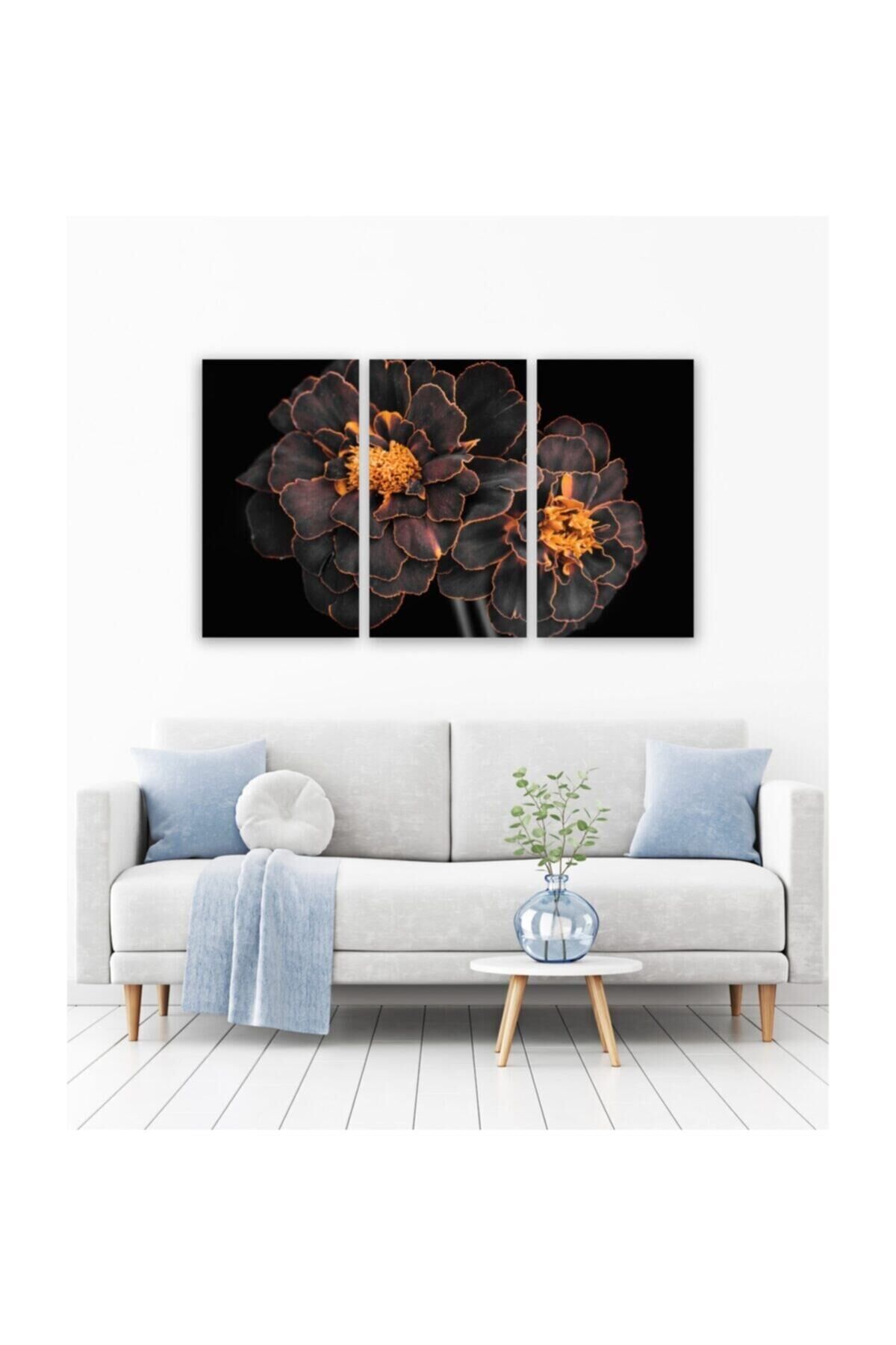 Hediyelik,dekoratif- Altın Çiçekler 3 Parça Mdf Tablo 2