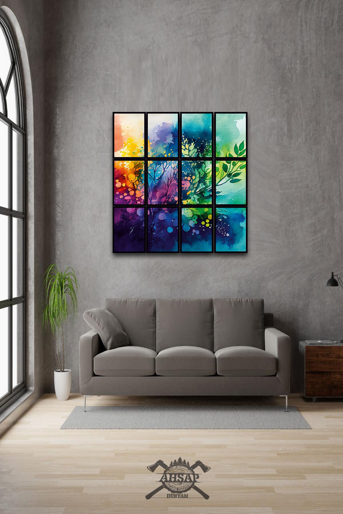 12 parça Renkler Çiçek Çerçeve Görünümlü Mdf tablo Duvar Süsü Hediyelik Eşya (45cm x 85cm)