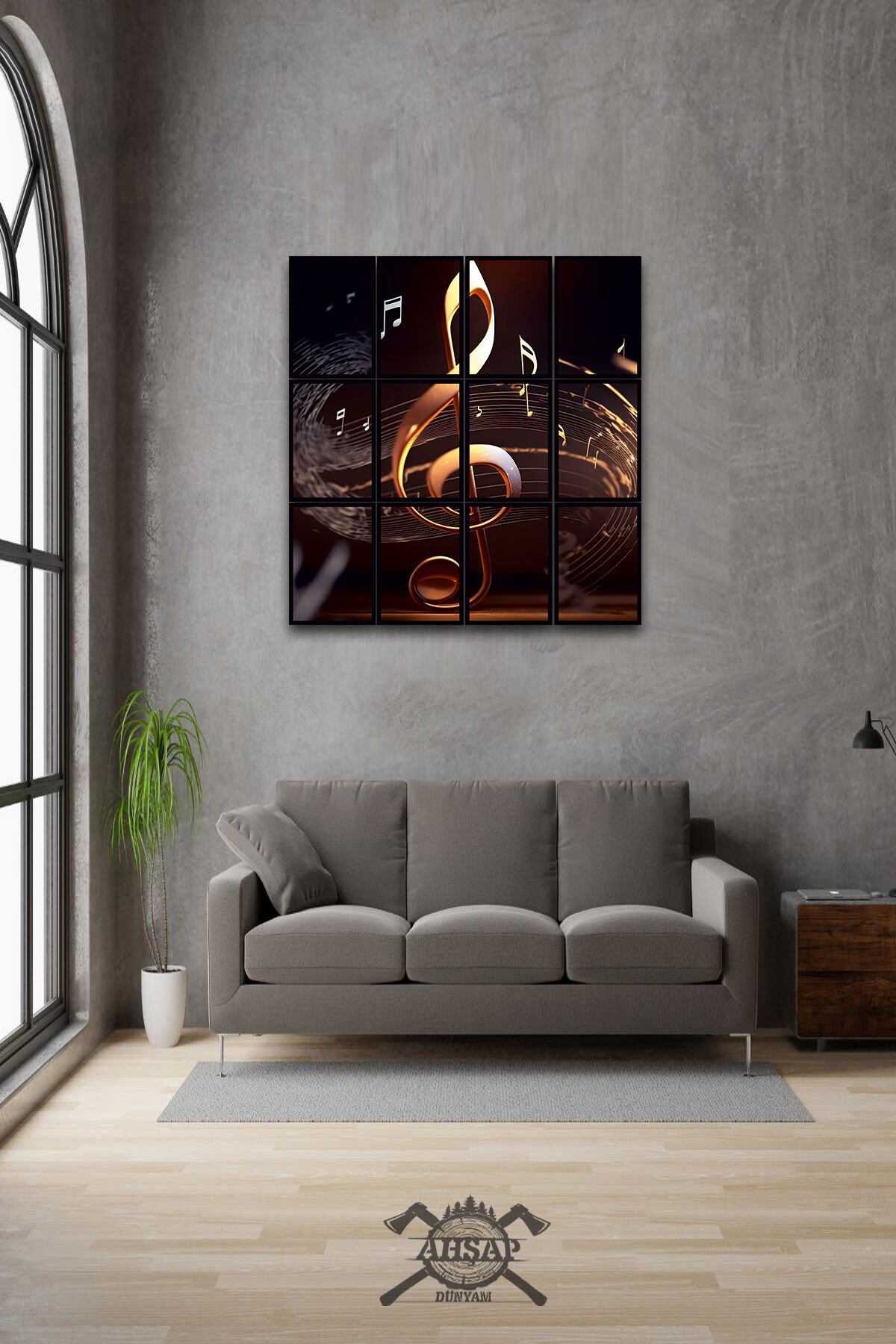 12 parça Müzik Sol Anahtar Çerçeve Görünümlü Mdf tablo Duvar Süsü Hediyelik Eşya (45cm x 85cm)