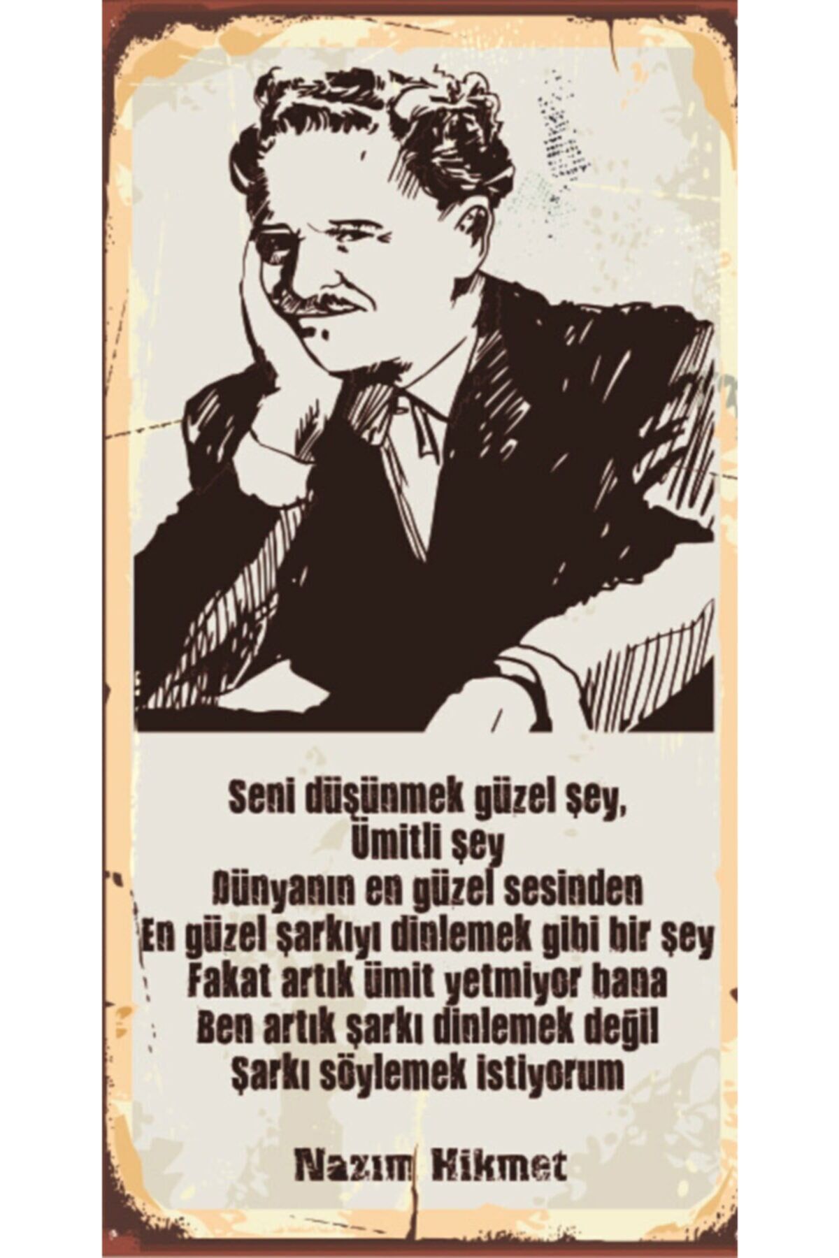 Nazım Hikmet - Retro Ahşap Poster – Özel Koleksiyon – Hbb
