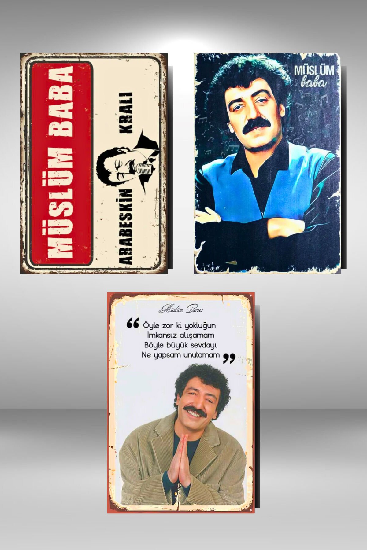 Üçlü Set Ahşap Poster ''Müslüm Gürses'' ''Müslüm Gürses Baba'' ''Müslüm Gürses Arabeskin Kralı''