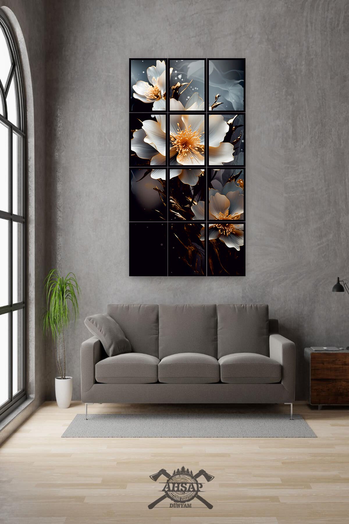 12 parça Beyaz Güzel Çiçek Çerçeve Görünümlü Mdf tablo Duvar Süsü Hediyelik Eşya (45cm x 85cm)