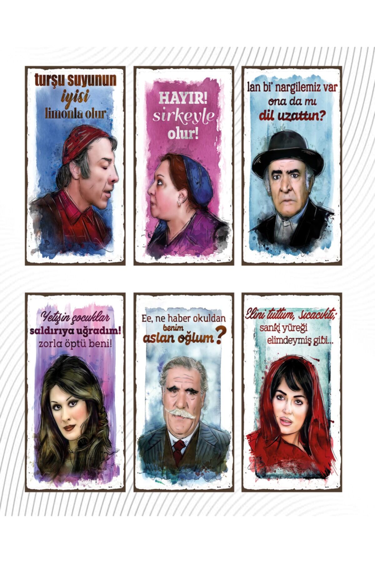 6’lı Yeşil Çam Set - Retro Ahşap Poster – Özel Koleksiyon – Hbb