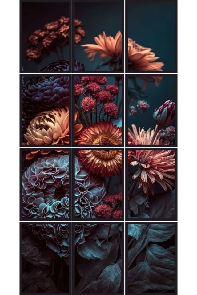 12 parça Güzel Siyah Çiçek Uyumu Çerçeve Görünümlü Mdf tablo Duvar Süsü Hediyelik Eşya (45cm x 85cm)