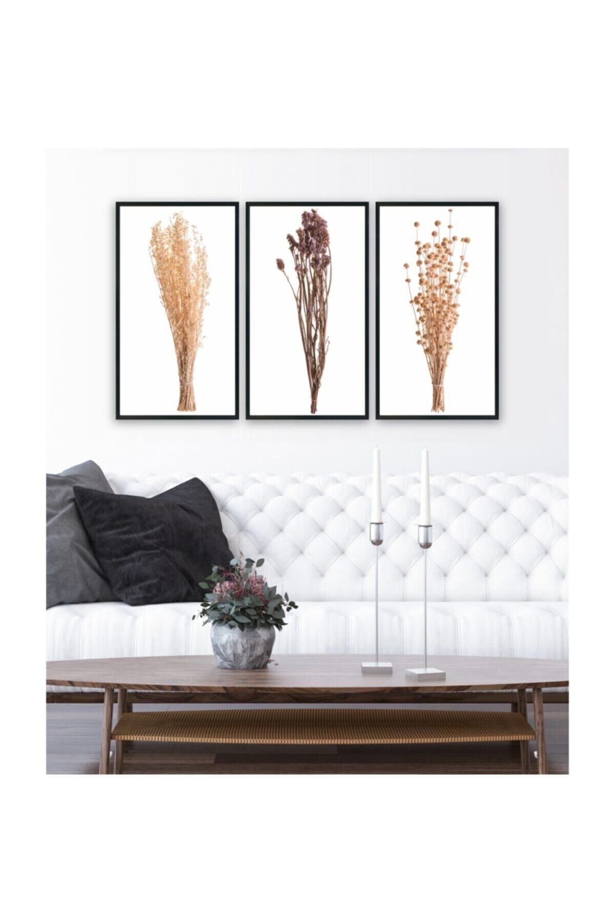 Hediyelik,dekoratif- Kurumuş Çiçekler 3 Parça Mdf Tablo