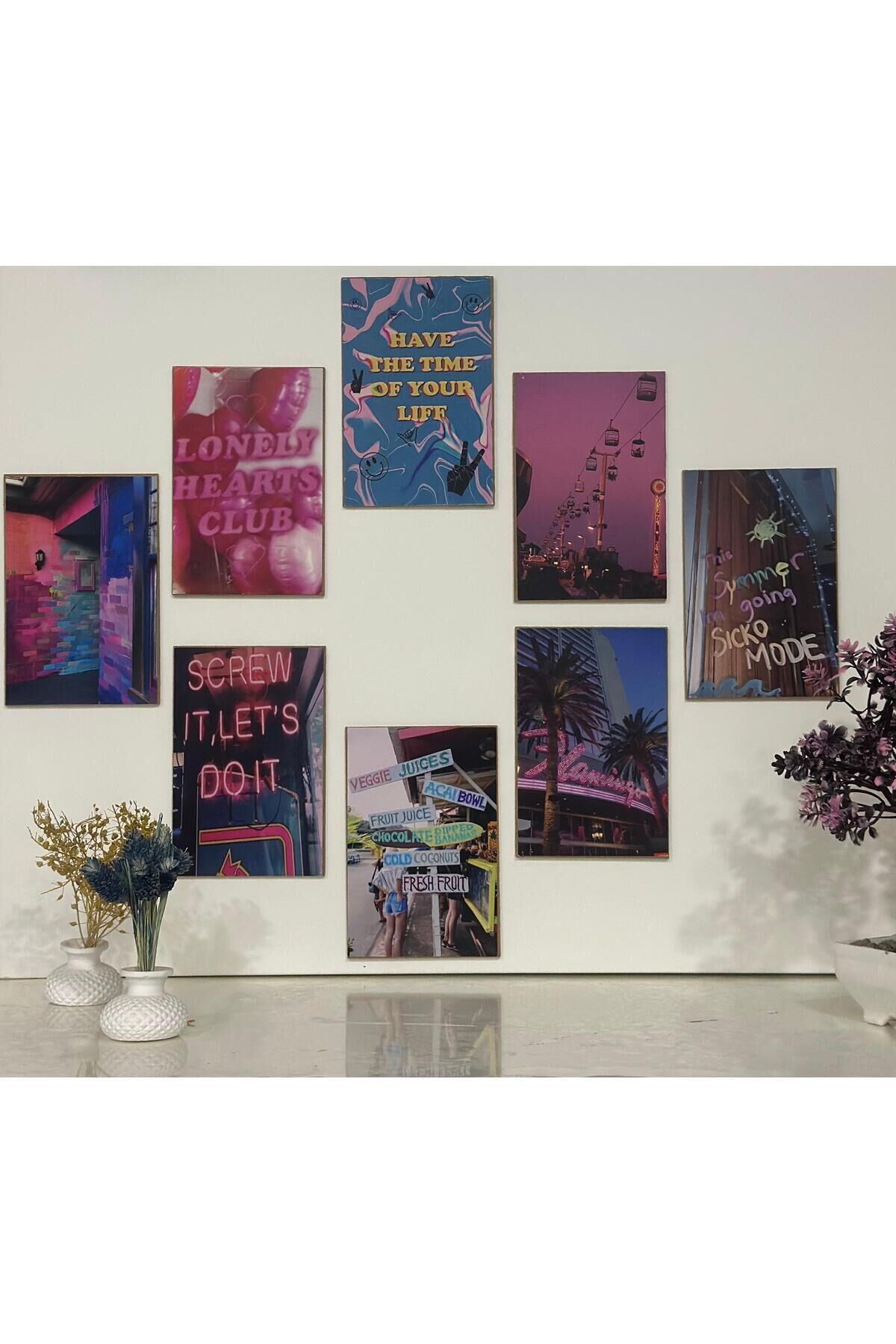 8'li Ahşap Poster Duvar Seti MDF 15x10cm