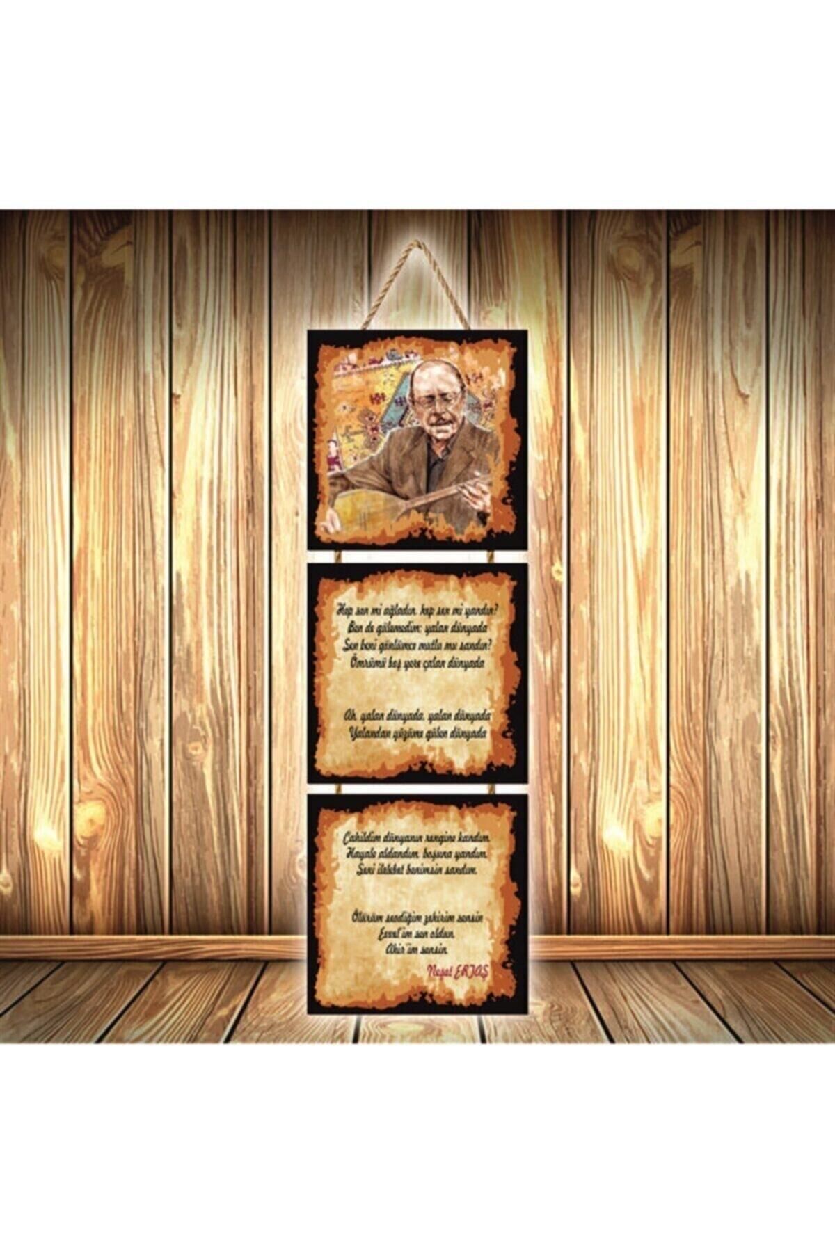Neşet Ertaş Tasarımlı Üçlü Retro Ahşap Poster Ü326