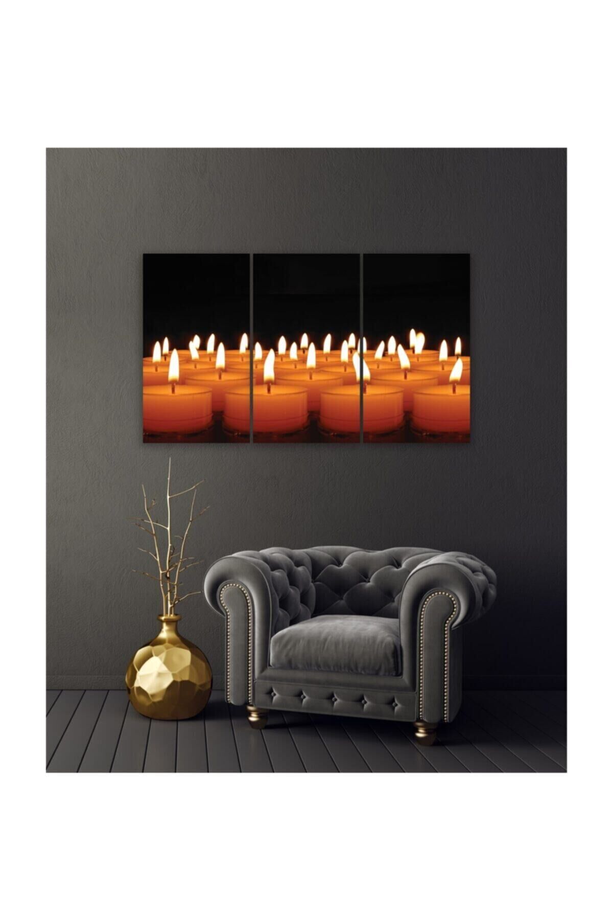 Hediyelik,dekoratif- Yanan Mumlar 3 Parça Mdf Tablo