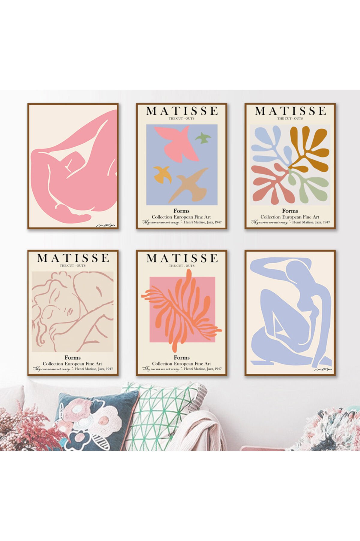 Matisse Duvar Sanatı 6' Parça Çerçeve Görünümlü Modern MDF Tablo Seti- Ev Dekorasyonu