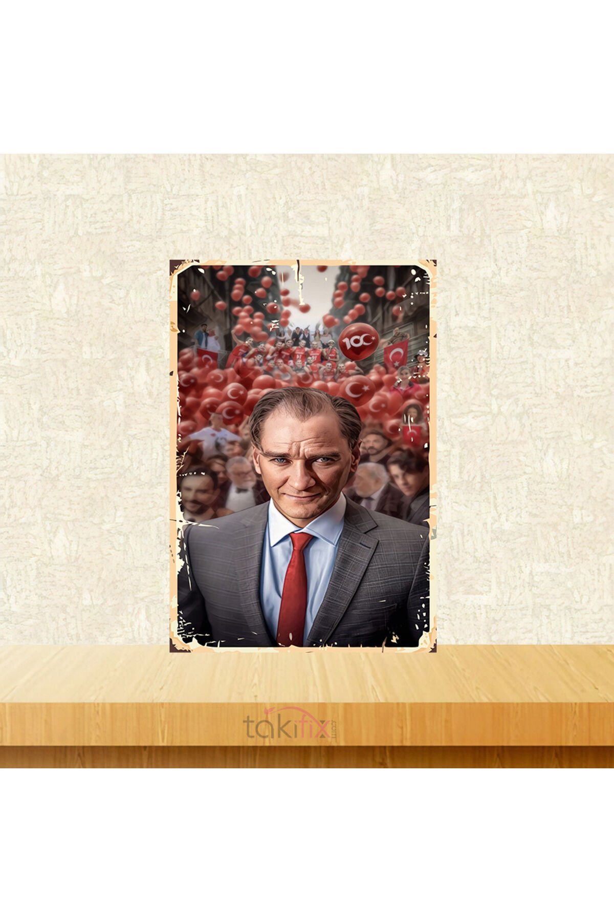 Mustafa Kemal Atatürk Tasarımlı 20x30 Cm Retro Ahşap Tablo