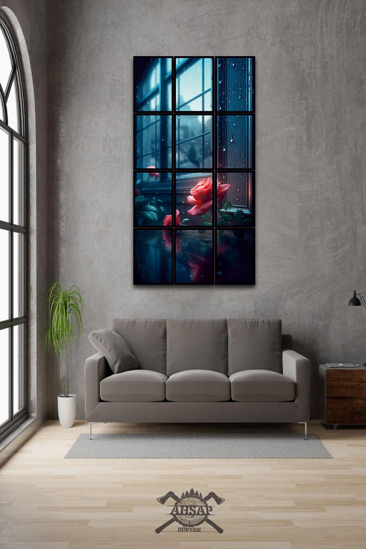 12 parça Kırmızı Gül Çerçeve Görünümlü Mdf tablo Duvar Süsü Hediyelik Eşya (45cm x 85cm)