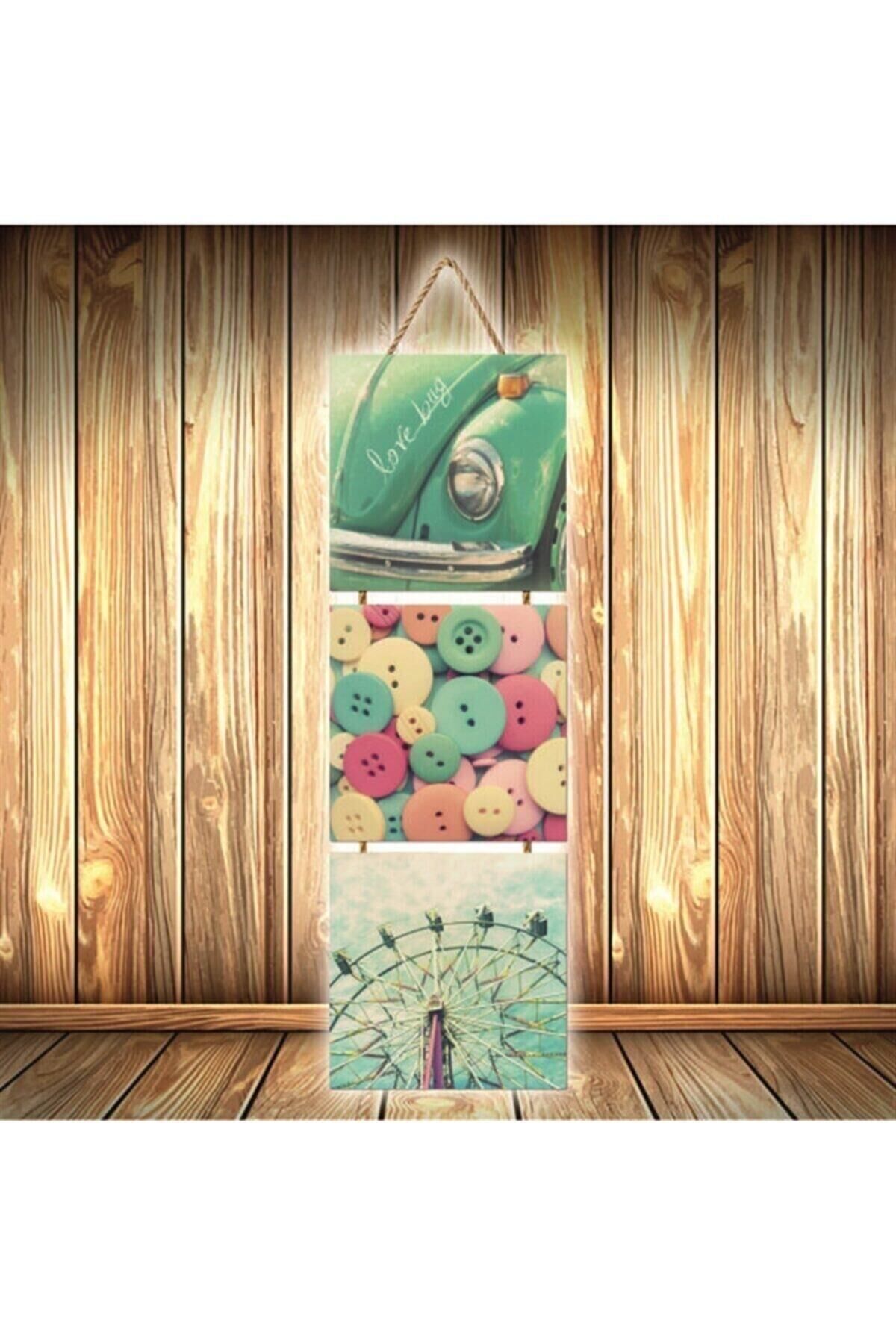 Soft Retro Tasarımlı Üçlü Retro Ahşap Poster Ü379