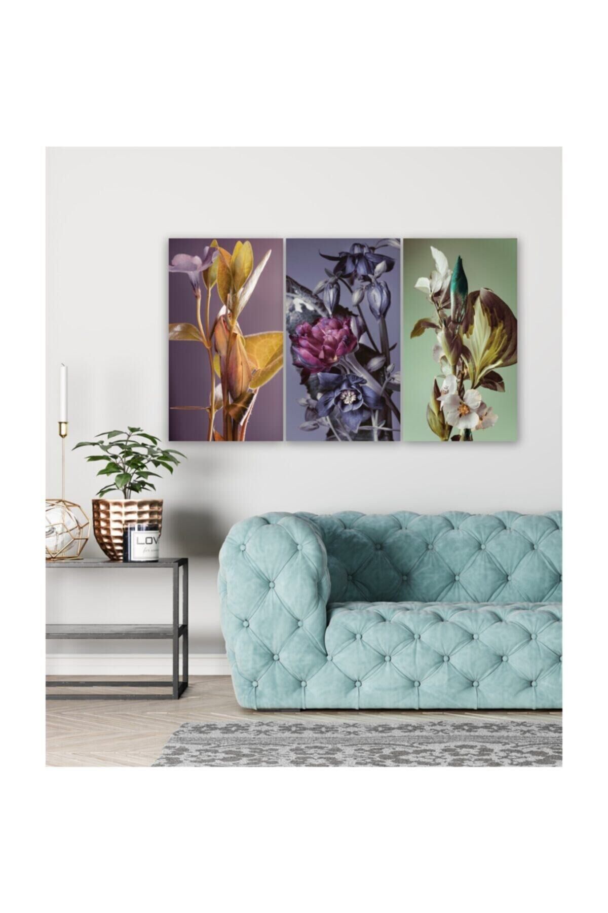 Hediyelik,dekoratif- Renkli Çiçekler 3 Parça Mdf Tablo 4