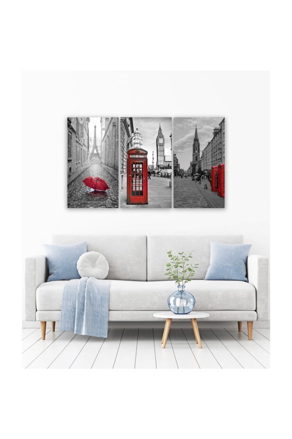 Hediyelik,dekoratif- Paris Londra Manzarası 3 Parça Mdf Tablo