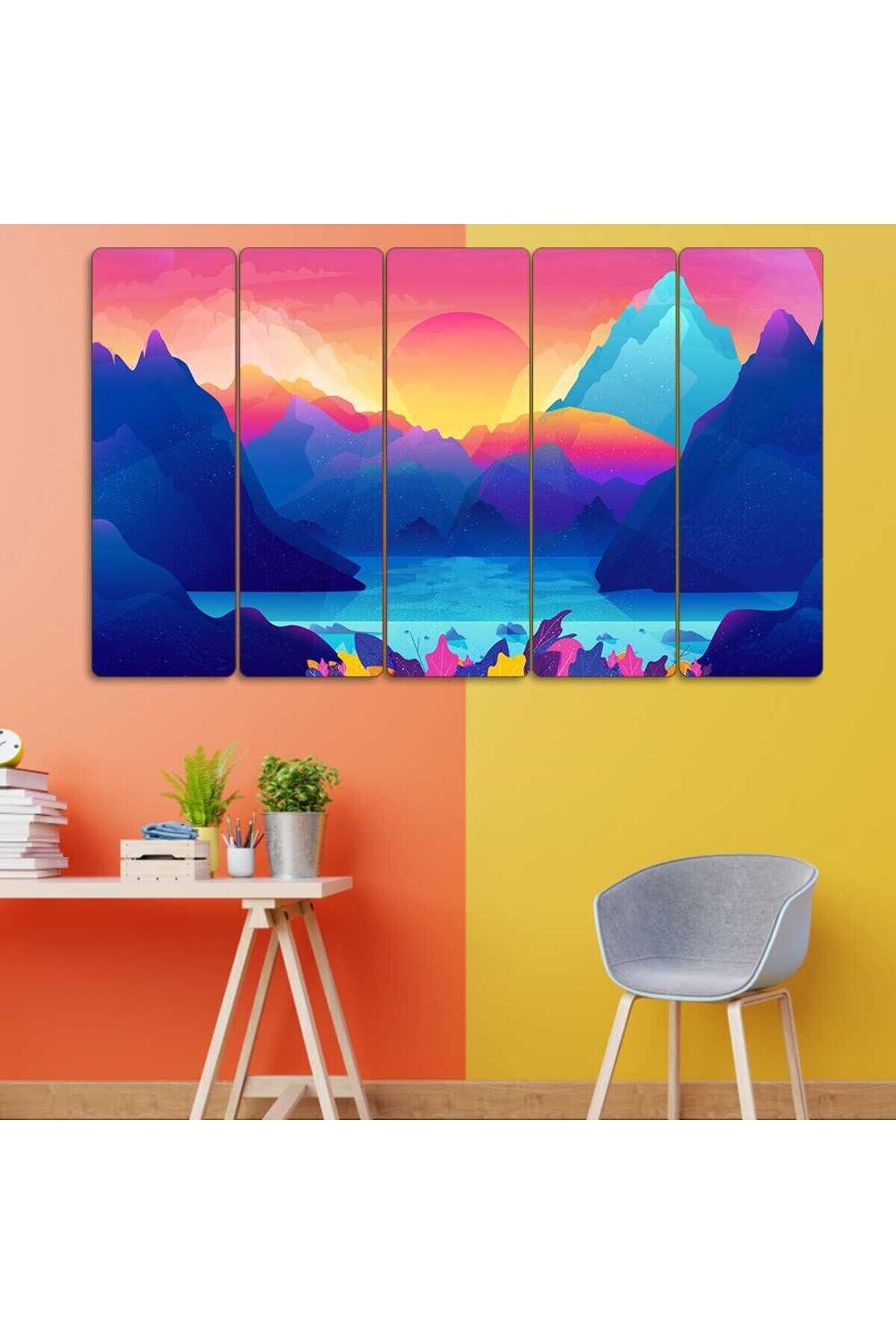 Gündoğumu İllüstrasyon, Dijital Çizim - 5 Parçalı Tablo