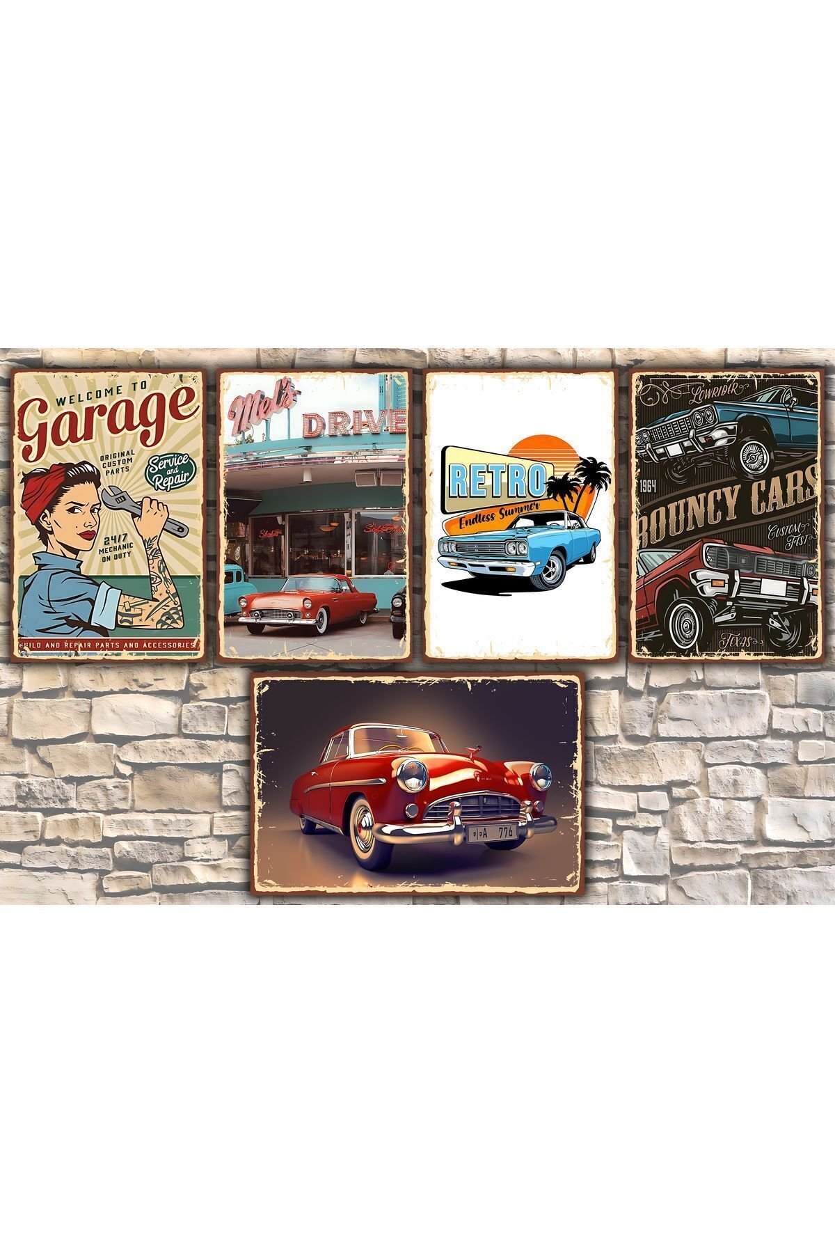 Garage Car Araba Retro Ahşap Poster