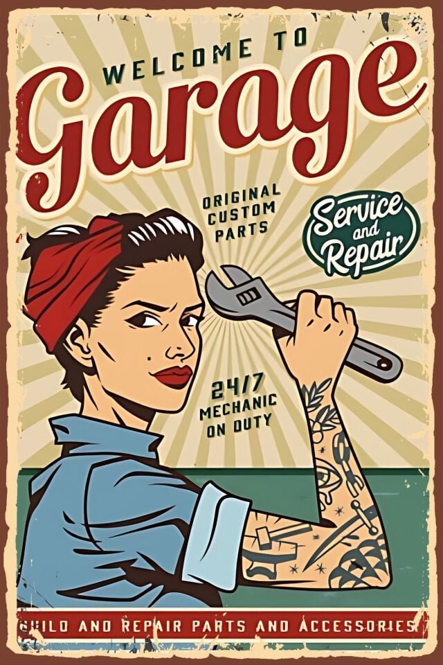 Garage Car Araba Retro Ahşap Poster