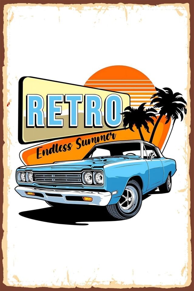 Garage Car Araba Retro Ahşap Poster