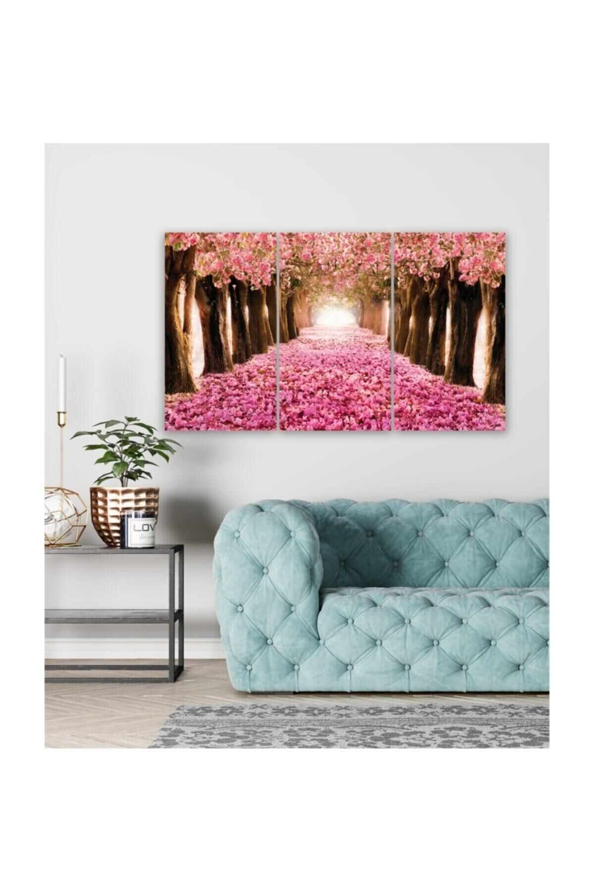 Hediyelik,dekoratif- Pembe Çiçekler 3 Parça Mdf Tablo 2