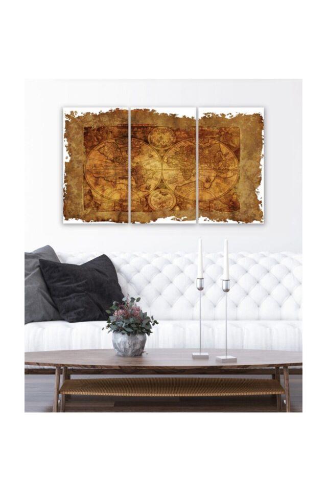 Hediyelik,dekoratif- Antik Harita 3 Parça Mdf Tablo
