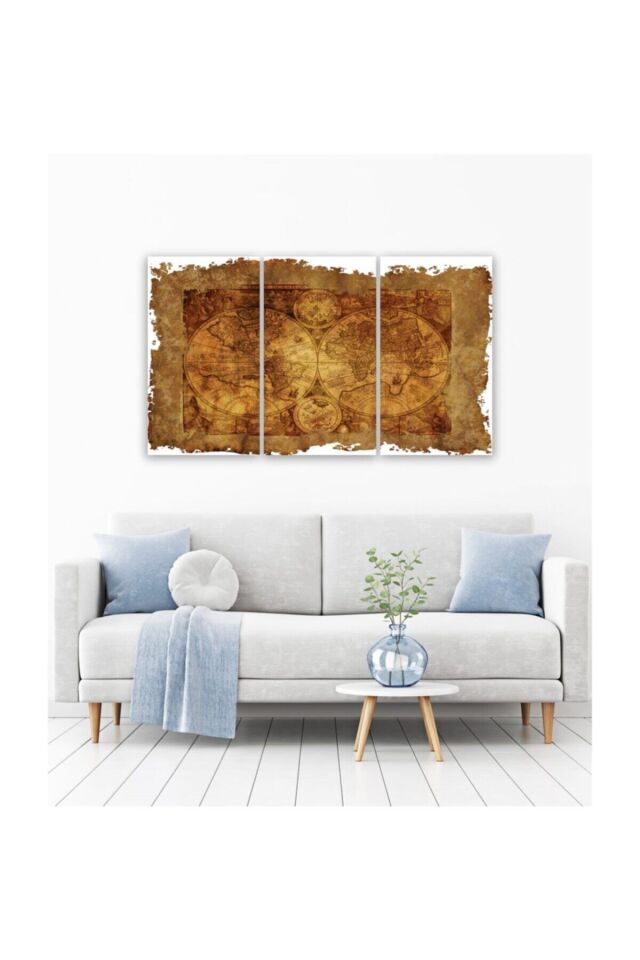 Hediyelik,dekoratif- Antik Harita 3 Parça Mdf Tablo