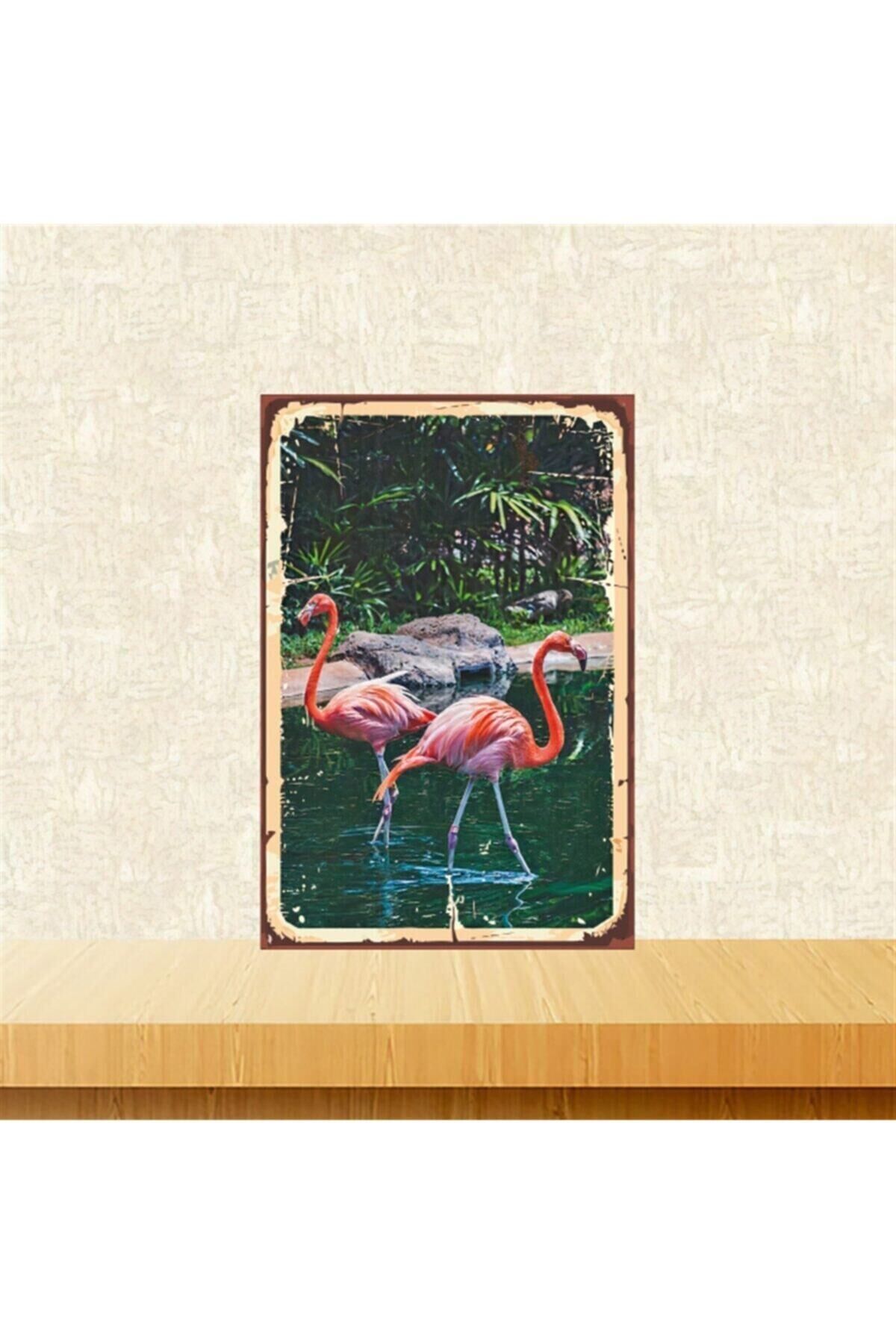Flamingo Tasarımlı 20-30 Cm Retro Ahşap Poster Tkfx4361