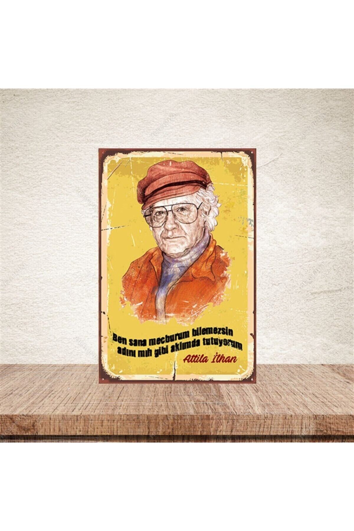 Atilla Ilhan Ben Sana Mecburum 20-30 Cm Retro Ahşap Poster