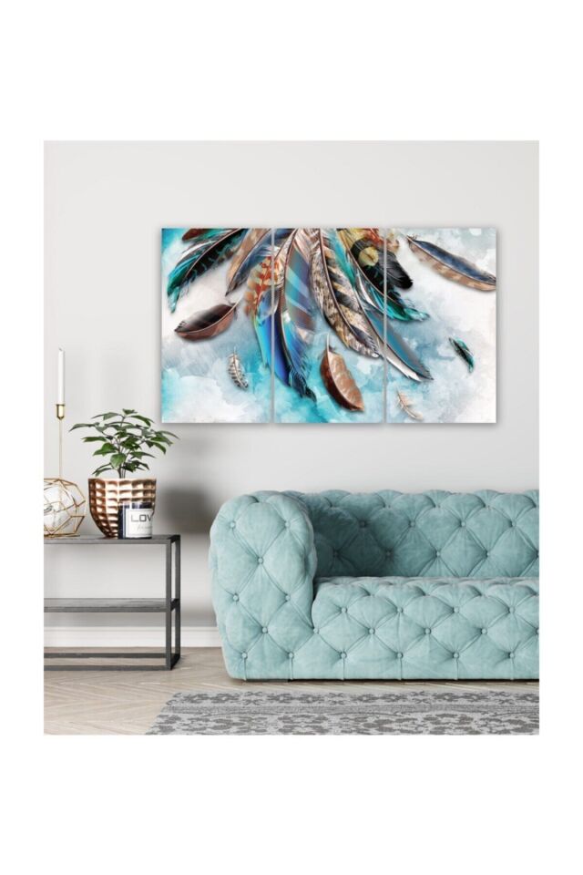 Hediyelik,dekoratif- Renkli Tüyler 3 Parça Mdf Tablo