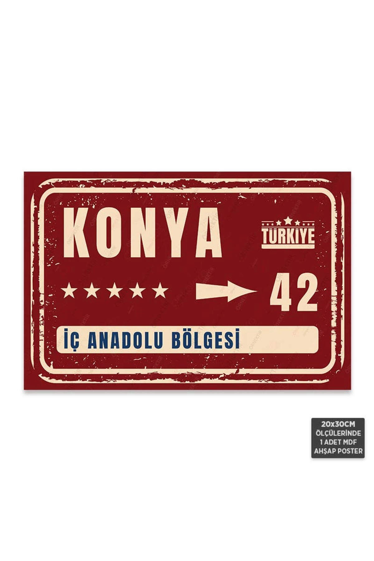 PT1115 - Konya Şehir Tabelası Retro Mdf Ahşap Poster (20x30cm)