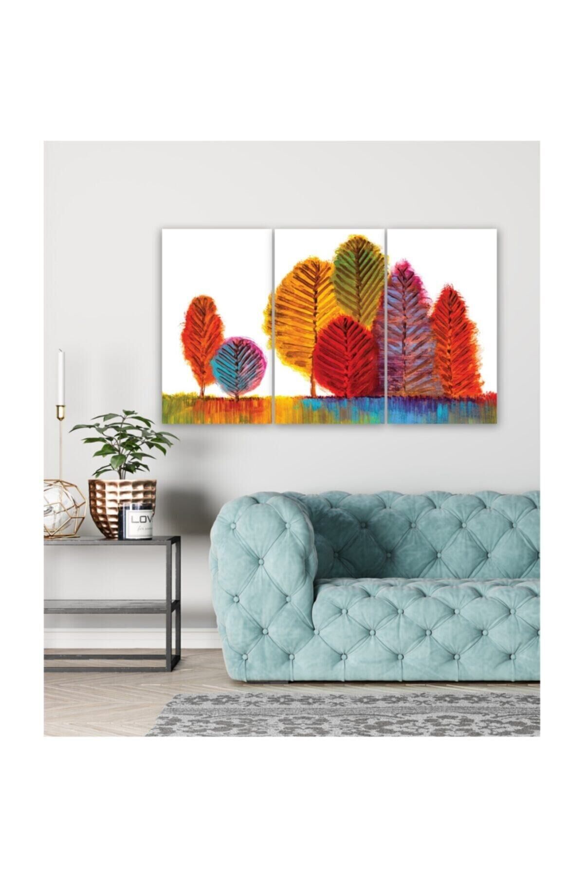 Hediyelik,dekoratif- Renkli Ağaçlar 3 Parça Mdf Tablo 2
