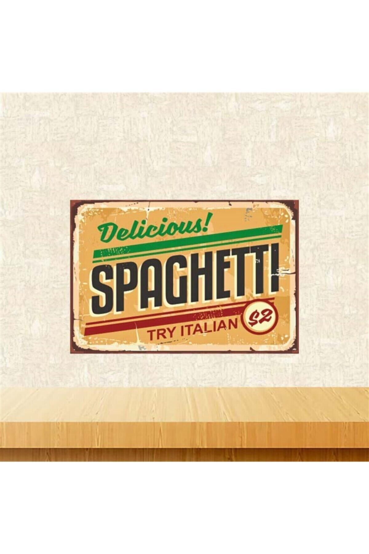 Spaghetti 20-30 cm Retro Ahşap Poster Tkfx4181