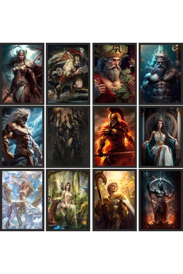 12 parça Mitoloji Tanrıları Çerçeve Görünümlü Mdf tablo Duvar Süsü Hediyelik Eşya Yeni
