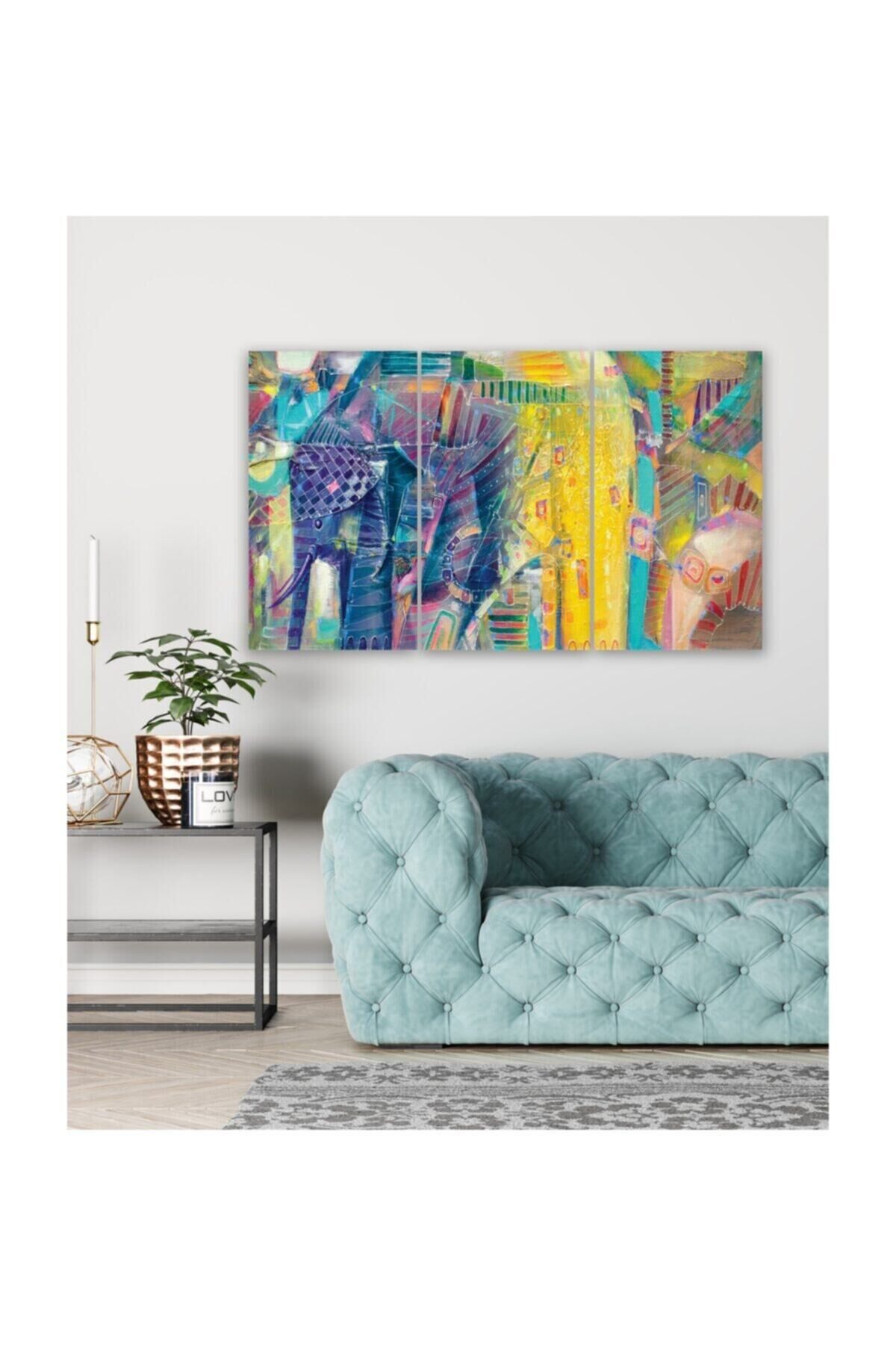 Hediyelik,dekoratif- Yağlı Boya Fil 3 Parça Mdf Tablo