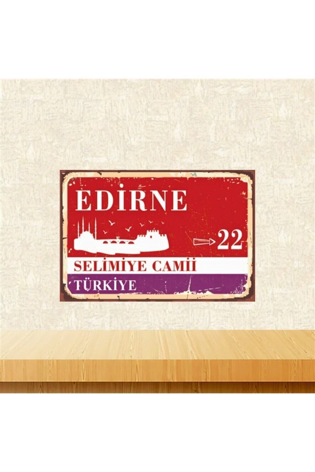 Edirne Selimiye Camii 20-30 Cm Retro Ahşap Tablo Tkfx5817