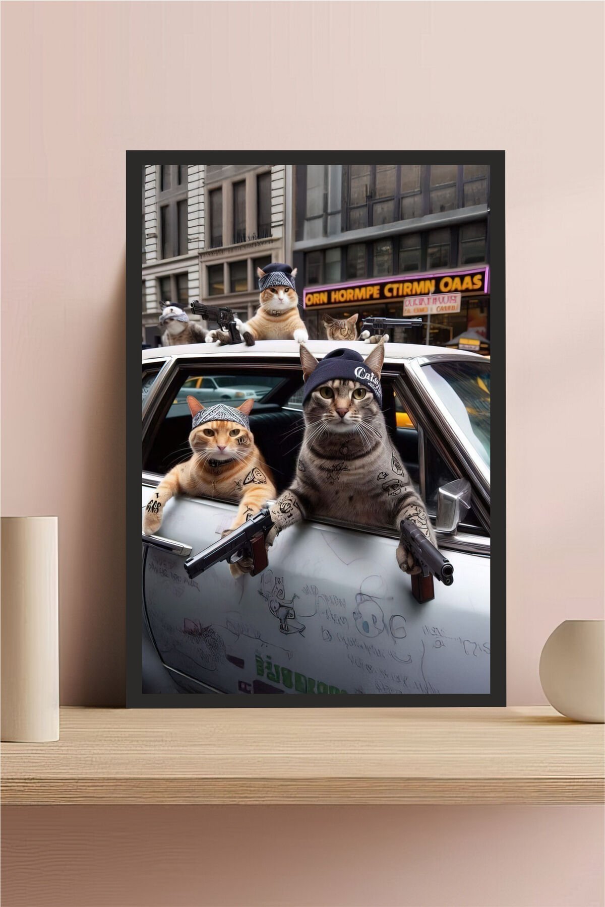 Kedi tasarımlı Çerçeve Görünümlü Mdf Tablo