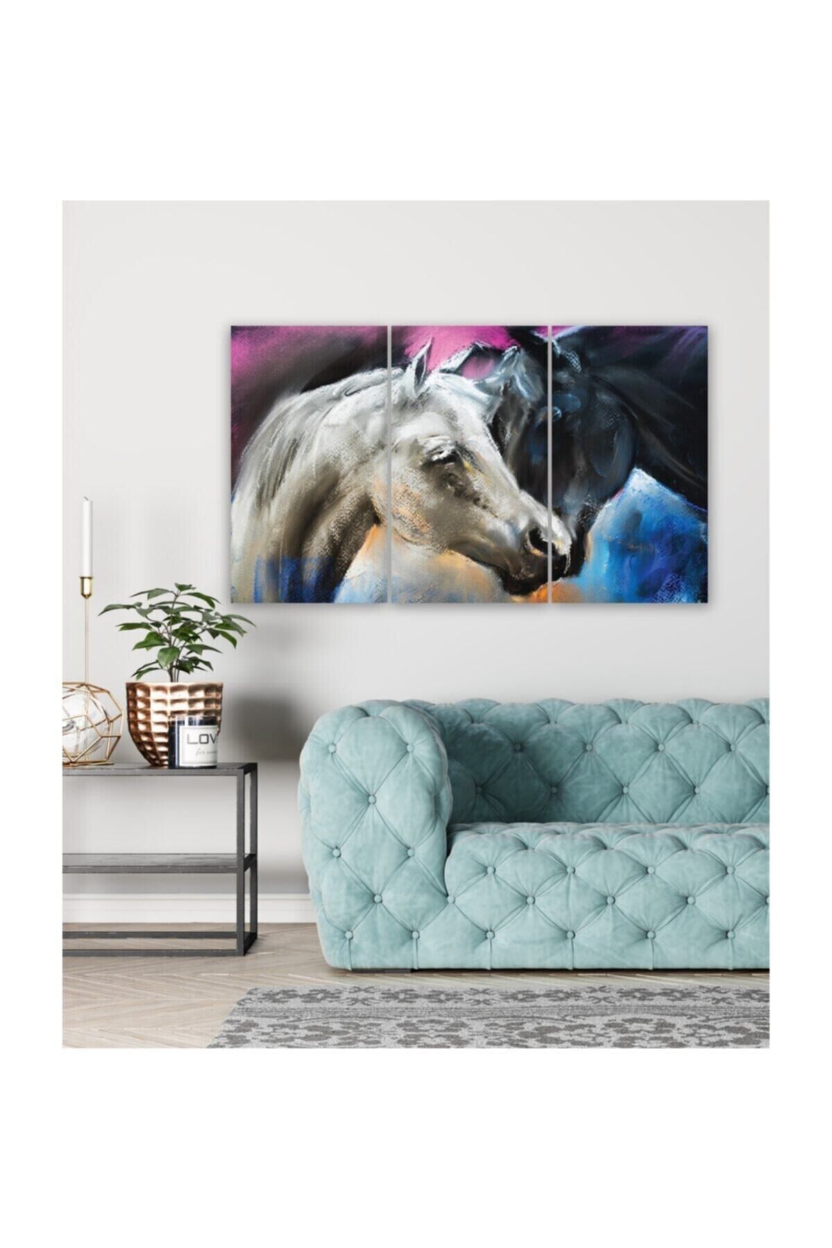 Hediyelik,dekoratif- Siyah Ve Beyaz At 3 Parça Mdf Tablo