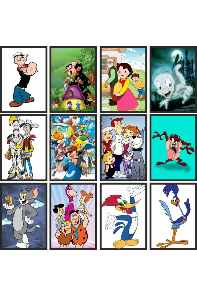 12 parça Efsaneler 90lar çizgi filmi Çerçeve Görünümlü Mdf tablo Duvar Süsü Hediyelik Eşya Yeni