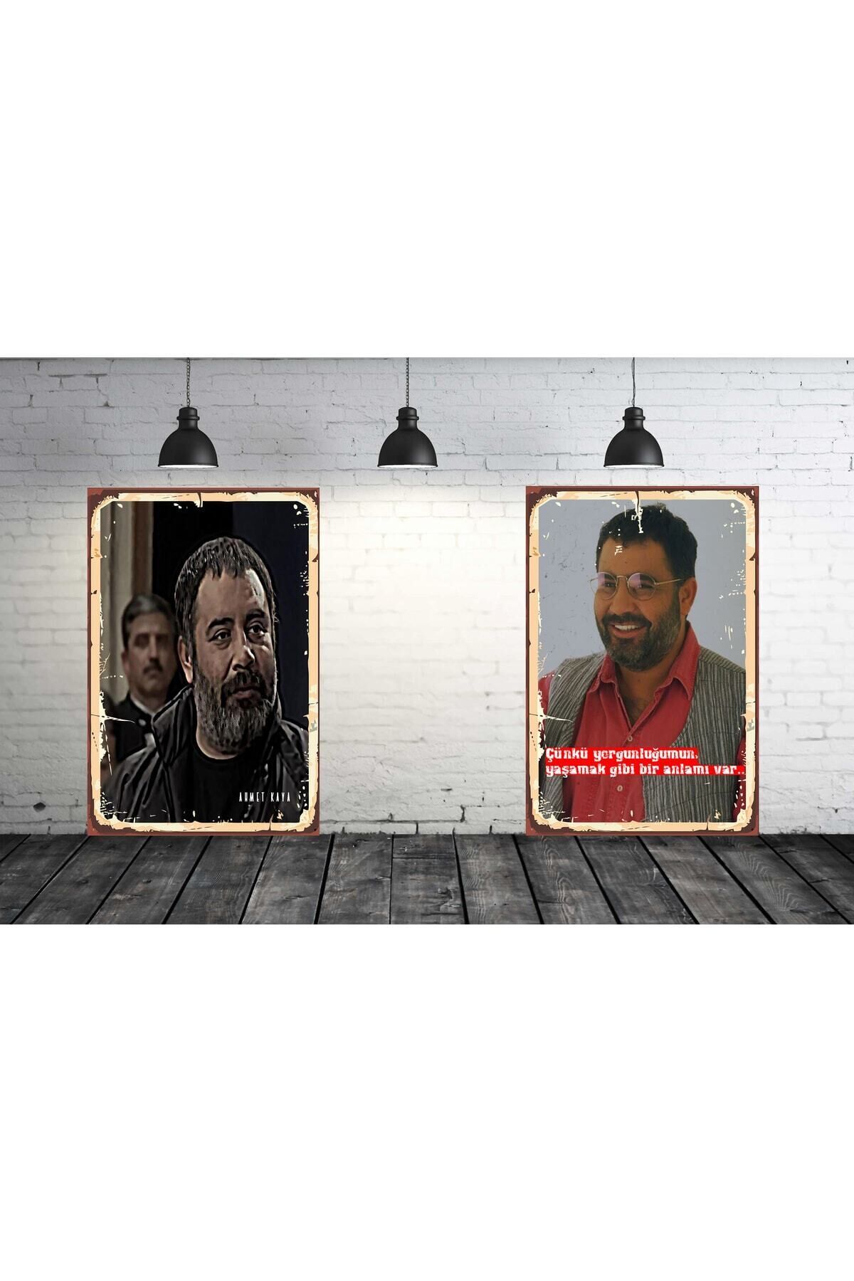 Ahmet Kaya Seti 2 Adet 20x30 Cm Retro Ahşap Tablo